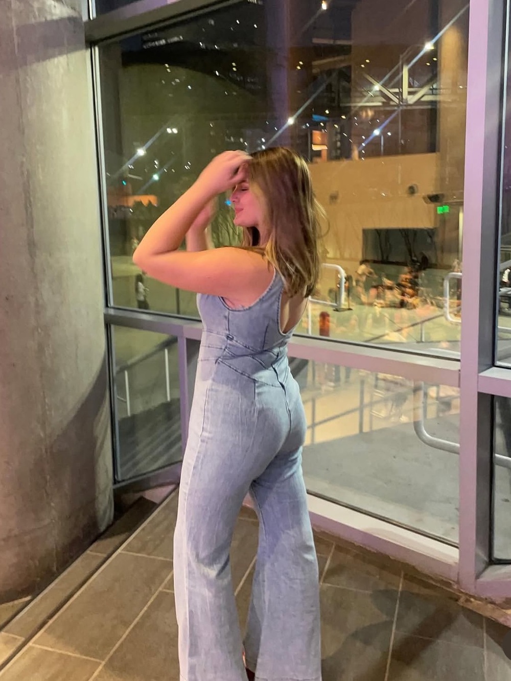 Angel Biba Light Wash Denim Wide Leg Jumpsuit